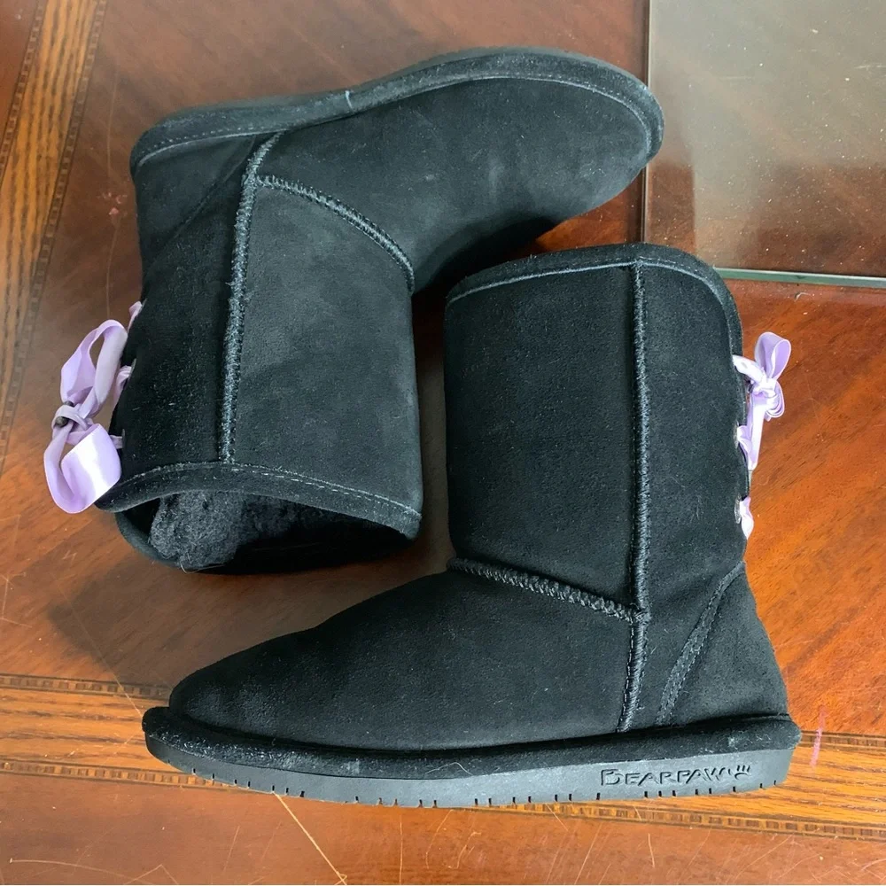Girl’s BearPaw Ribbon Tie Back Winter Boots